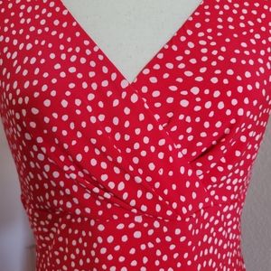 Chaps Sleeveless Red & White Polka Dotted Dress Size M
